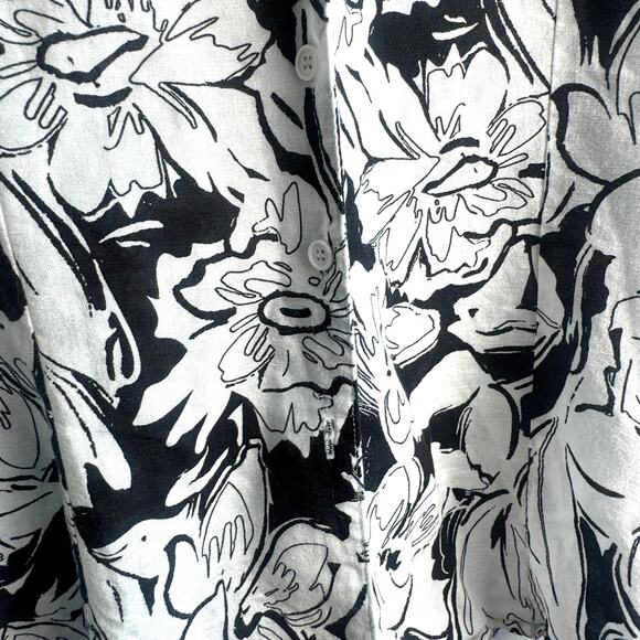 Harve Benard 1X Black White Floral Button Down Linen Cotton Top - Picture 3 of 6